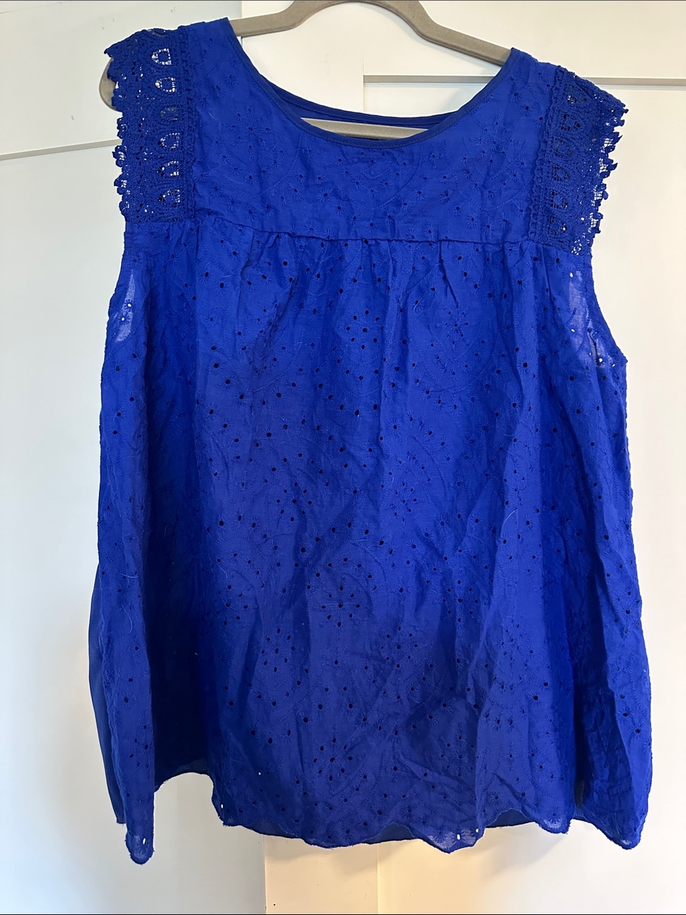 SHEIN Royal Blue Eyelet Lace Cap Sleeve Top